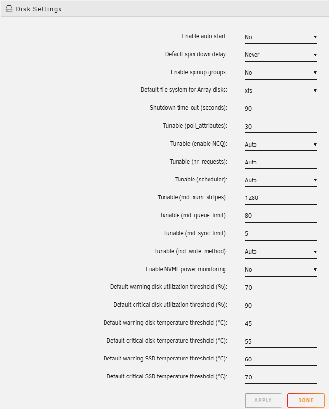 Disk Settings
